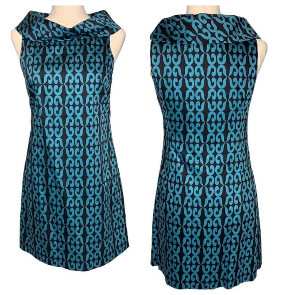 Milly Of New York  Blue and Brown Mock Neck Sleeveless Mini Dress | Size 4